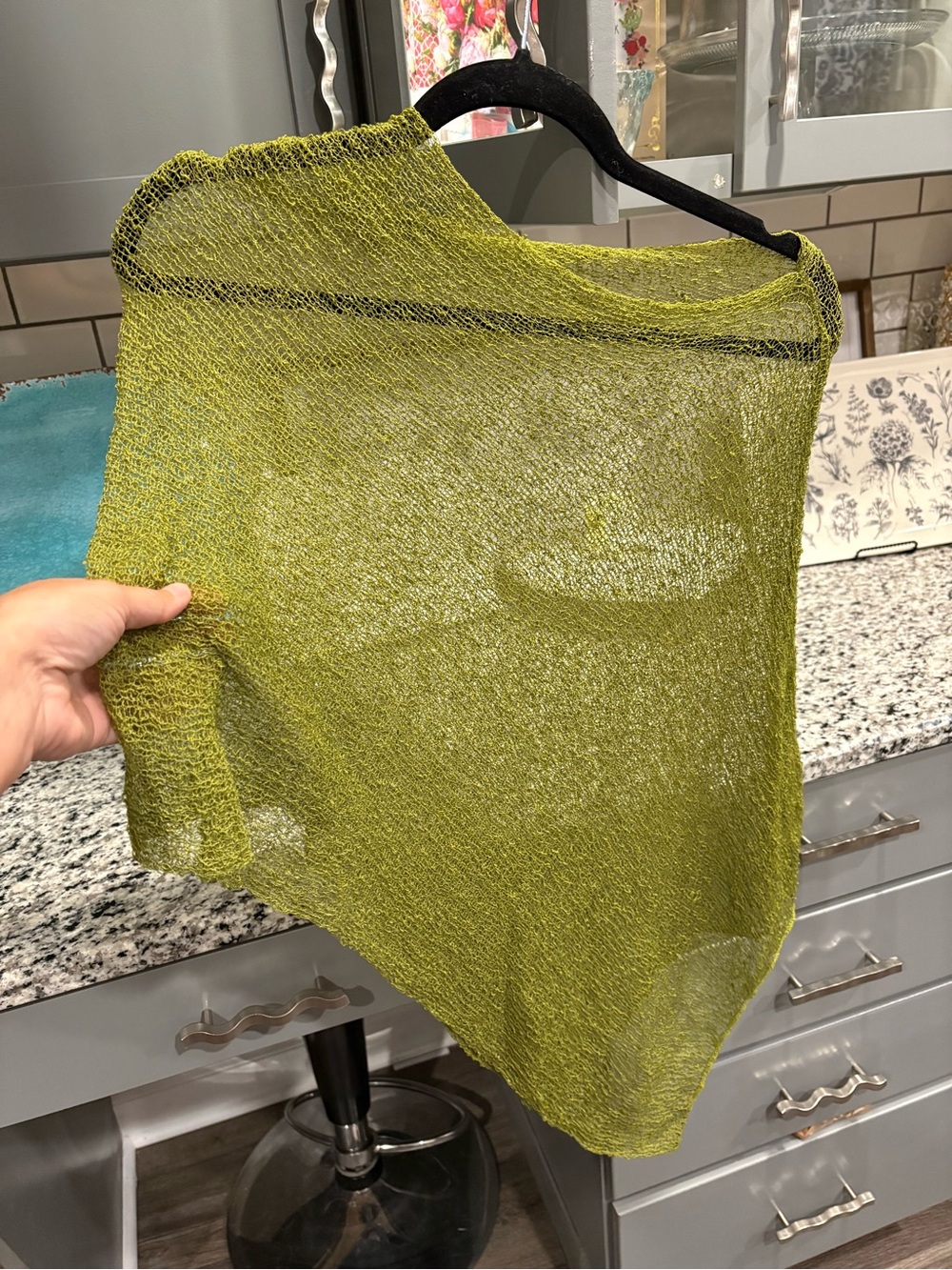 Sheer Green Knit Poncho - Picture 3 of 5